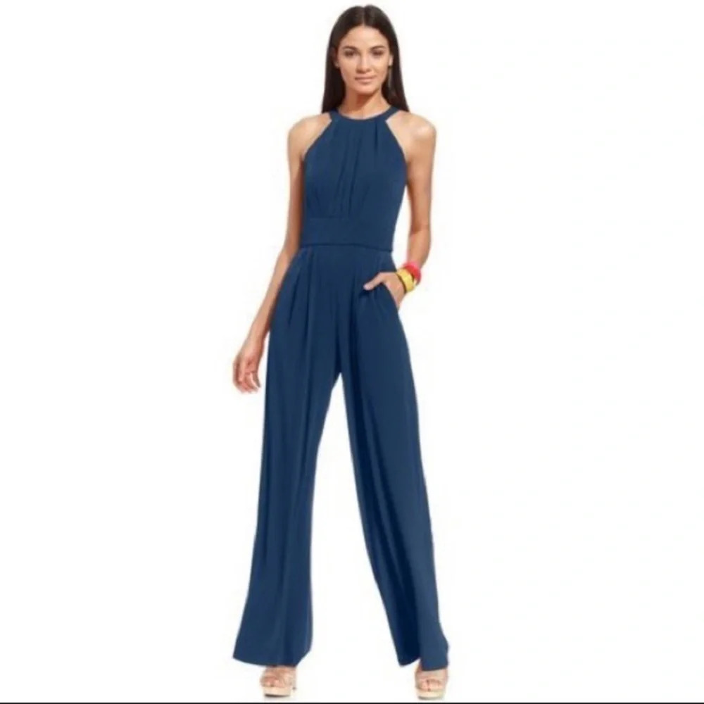 VINCE CAMUTO Blue Wide-Leg Halter Jumpsuit Size S - Picture 3 of 12